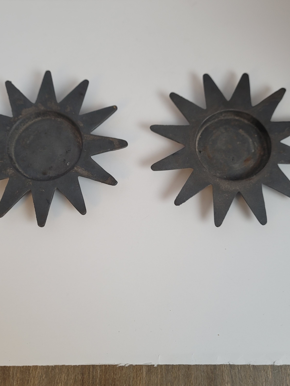Set of 2 IHI Vintage Sun Celestial Rustic Star Metal Cast Iron Candle Holders